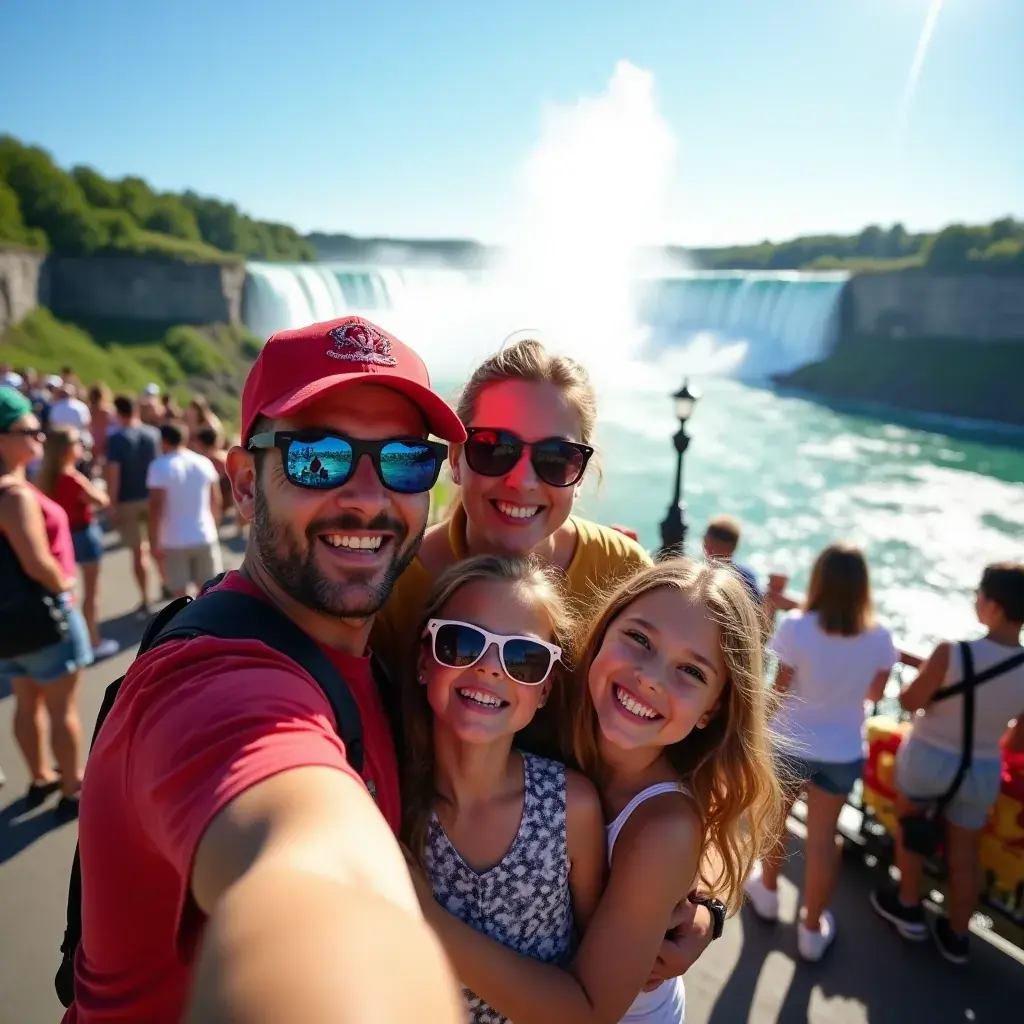 Панорамный вид на водопады Ниагара с обеих сторон границы.
