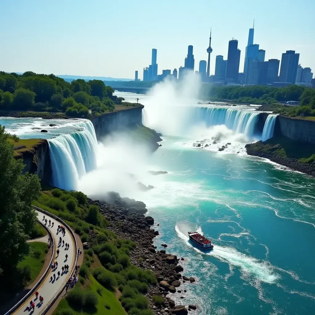 Группа туристов, делающих фотографии на фоне водопадов.